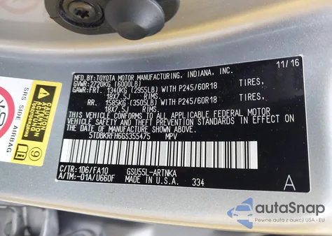 2016 Toyota Highlander Le Plus V6 from USA, damaged, VIN 5TDBKRFH6GS355475